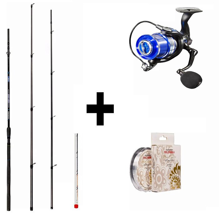 Комплект. Фидер "Волжанка Фидер Мастер" 3.6м (3 секции+3) тест 80+гр + Катушка "Волжанка Фидер Мастер 4000" (5+1 подш);(0.23мм/150м) + Леска моно "Pro Sport Long Line" 150м/0.170мм 2.75кг цв. прозрачный