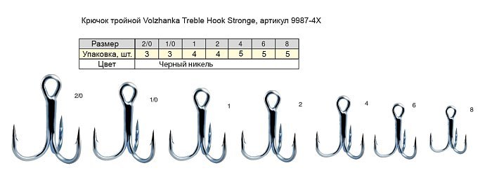 Крючок тройной "Volzhanka Treble Hook Stronger" # 1 (4шт/уп)