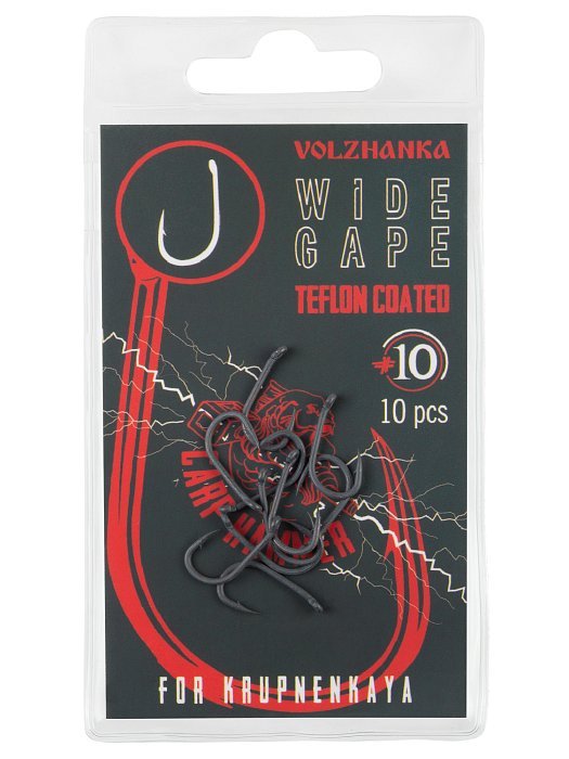 Крючок карповый "Volzhanka Wide Gape Teflon" №10 (10 штук)