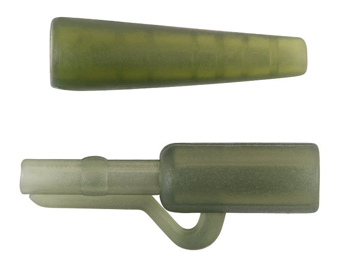 Безопасная клипса+конус "Volzhanka Lead Clips with Tail Rubber" цвет Trans Green (8шт/уп)