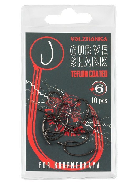 Крючок карповый "Volzhanka Curve Shank Teflon" № 6 (10 штук)