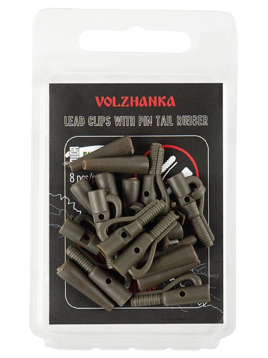 Безопасная клипса с фиксатором+конус "Volzhanka Lead Clips with Pin Tail Rubber" цвет Trans Green (8