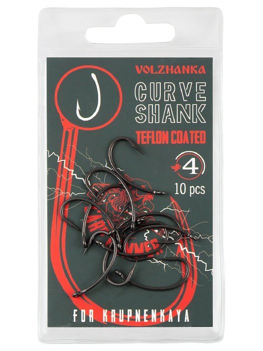 Крючок карповый "Volzhanka Curve Shank Teflon" № 4 (10 штук)