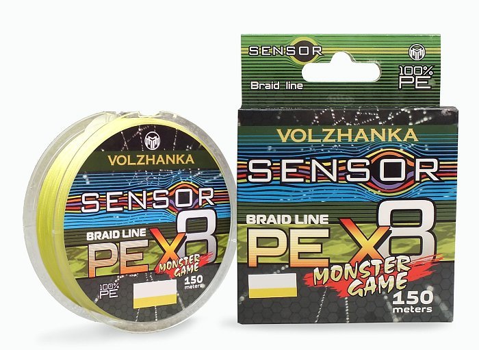 Леска плетеная "Sensor Monster Game X8" 150м/0.28мм 15.91кг (#2.5-35Lb) цв. флуо желтый Леска плетеная "Sensor Monster Game X8" 150м/0.28мм 15.91кг (#2.5-35Lb) цв. флуо желтый