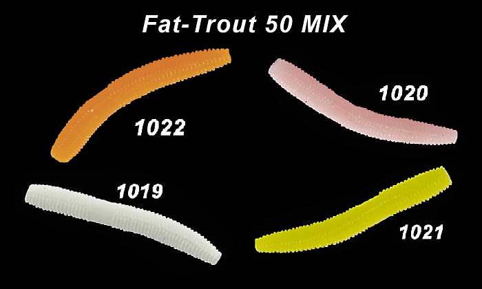 Силиконовая приманка "Volzhanka Fat-trout 50" цвет mix (1019+1020+1021+1022) (в упак. 12шт)