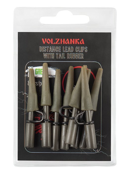Усиленная безопасная клипса+конус "Volzhanka Distance Lead Clips with Tail Rubber" цвет Green (8шт/у