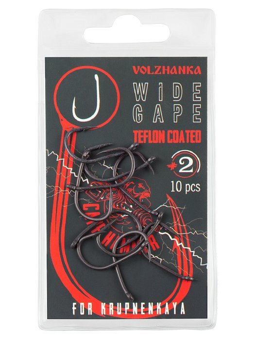 Крючок карповый "Volzhanka Wide Gape Teflon" № 2 (10 штук)