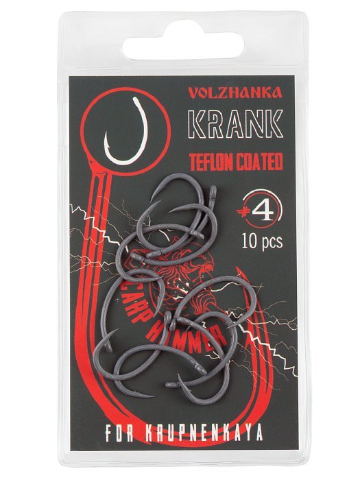 Крючок карповый "Volzhanka Krank Teflon" №4 (10 штук)