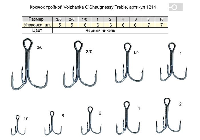 Крючок тройной 1214 "Volzhanka O’Shaugnessy Treble" #  1/0 (6шт/уп) Крючок тройной 1214 "Volzhanka O’Shaugnessy Treble" #  1/0 (6шт/уп)