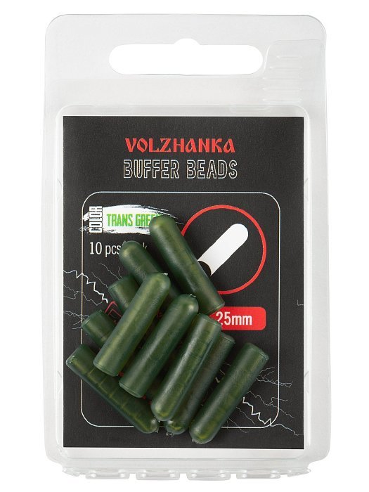Удлиненный отбойник "Volzhanka Buffer Beads 25mm" цвет Trasn Green (10шт/уп)
