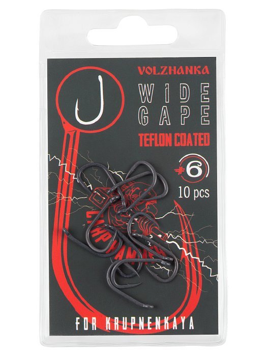 Крючок карповый "Volzhanka Wide Gape Teflon" № 6 (10 штук)