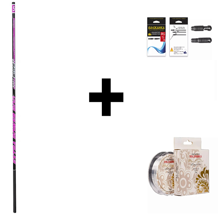 Комплект. Удилище б/к "Волжанка Шторм" 5.0м тест до 30гр (5 секций)+Коннектор "Волжанка" 1.2мм (20шт/уп)+Леска моно "Pro Sport Long Line" 150м/0.240мм 5.40кг цв. прозрачный